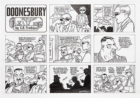 Sample artwork by Garry (Garretson) Beekman Trudeau (Born 1948), known for newspaper, comic strip cartoons, "doonesbury" - View similar artists and auction records