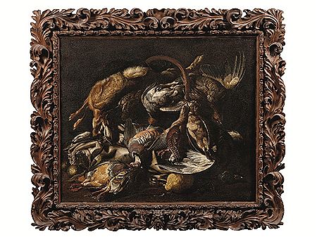 NATURA MORTA CON CESTO DI PESCI, CACCIAGIONE, FAGIANO E TESTA DI CINGHIALE NATURA MORTA CON VOLATILI E LEPRE (2)