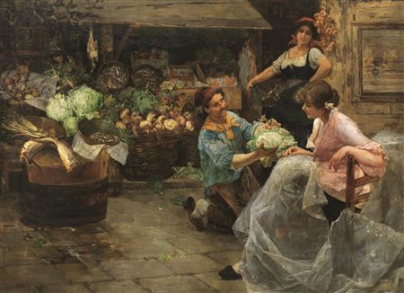Sample artwork by Alessandro Milesi (1856 - 1945), known for genre and portrait painting - View similar artists and auction records