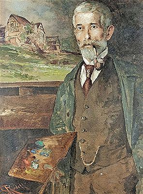 Portrait of Carl Rudell: Self-portrait in front of the easel