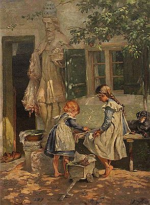 CHILDREN PLAYING by Friedrich Raupp - Auction record, sale price, and art valuation. Compare with similar artists and explore comparable artworks.