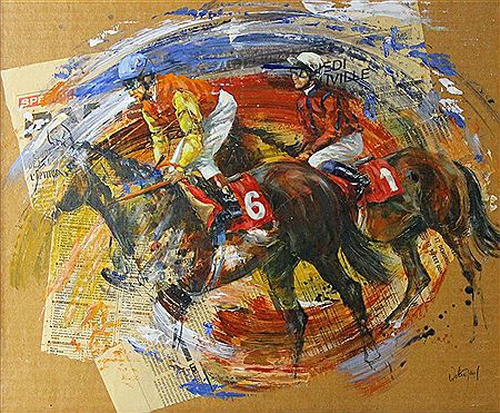 RACEHORSES 6 AND 1 GOING TO THE START