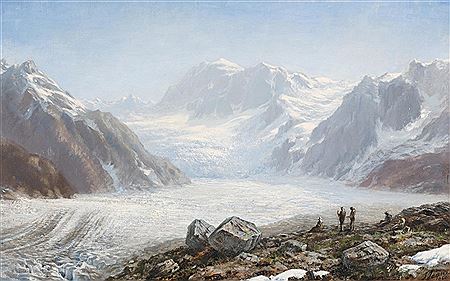 Blick auf den Aletschgletscher, mit Jungfrau, Mönch, Trugberg und Eiger im Hintergrund