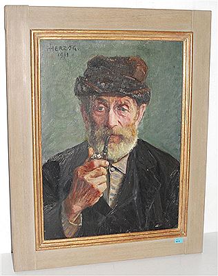 Pfeife rauchender, bärtiger Mann, 1913 by Jakob Herzog - Auction record, sale price, and art valuation. Compare with similar artists and explore comparable artworks.