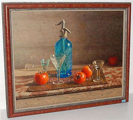 Stillleben mit blauer Siphonflasche