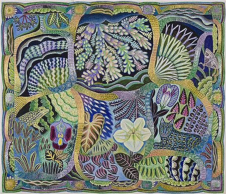 Komposition mit Pflanzen, Frosch und Schmetterling. 1974