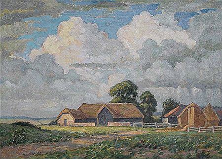 Rural view with farm buildings