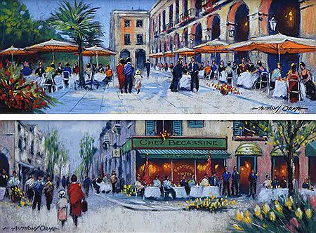 Ontinental street scenes with figures(2)