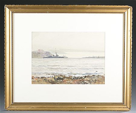 Ship off a coast