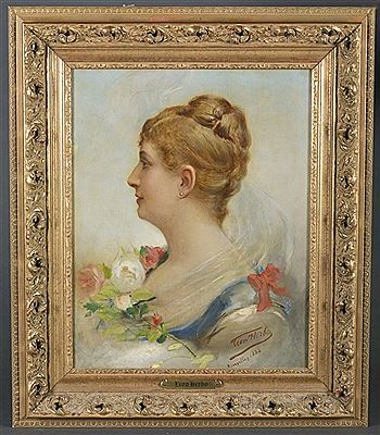 Portrait of woman in white with flowers