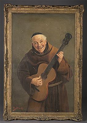Portrait of Monk playing guitar