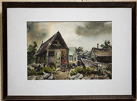 Sample artwork by Martin Ahearn (1918 - 2009), known for watercolor harbor and coastal scene painting - View similar artists and auction records