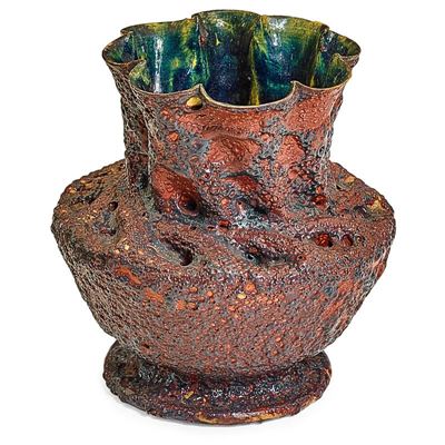 Exceptional vase, pink volcanic glaze