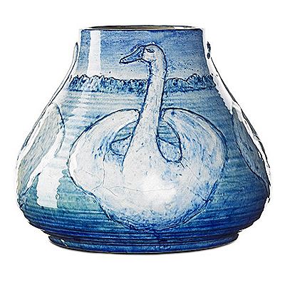 Large early vase with swans