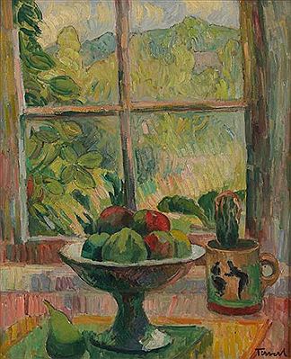 Coupe de fruits devant la fenêtre