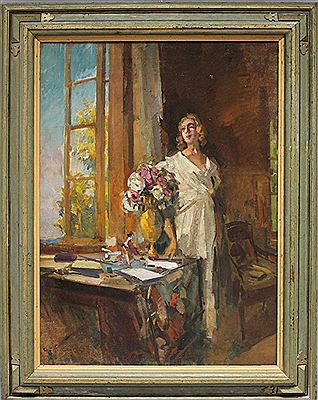 Impressionistic view of a woman at the window open by Franz Kiederich - Auction record, sale price, and art valuation. Compare with similar artists and explore comparable artworks.