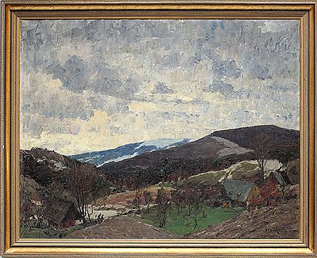 Wohl schlesische Landschaft mit aufziehendem Gewitter