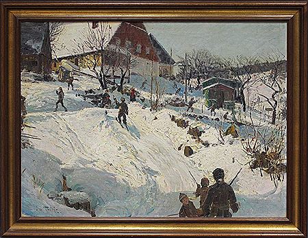 Wintertag im Riesengebirge mit Kindern beim Rodeln in einem Dorf by Otto Thiele - Auction record, sale price, and art valuation. Compare with similar artists and explore comparable artworks.