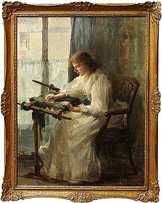 Portrait of a lady sewing by Mary B Barnard - Auction record, sale price, and art valuation. Compare with similar artists and explore comparable artworks.