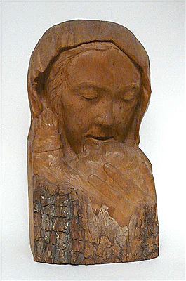 Holz geschnitzte Kopfbüste der Muttergottes mit dem Jesusknaben im Arm