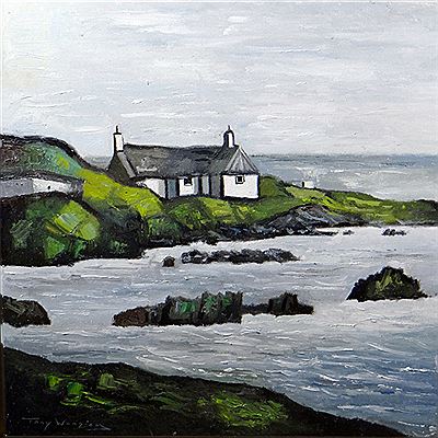 Seascape with cottage, Bull Bay, Anglesey by Tony Wooding - Auction record, sale price, and art valuation. Compare with similar artists and explore comparable artworks.