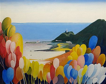 View looking down to Mumbles Pier, lifeboat station and lighthouse