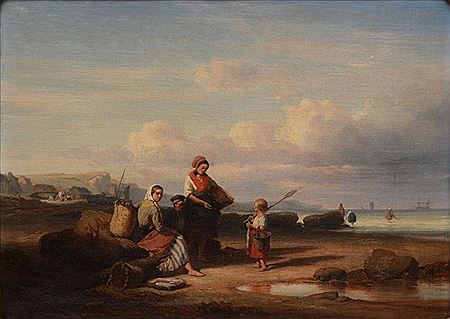 Famille de pêcheurs sur la grève à marée basse, 1842