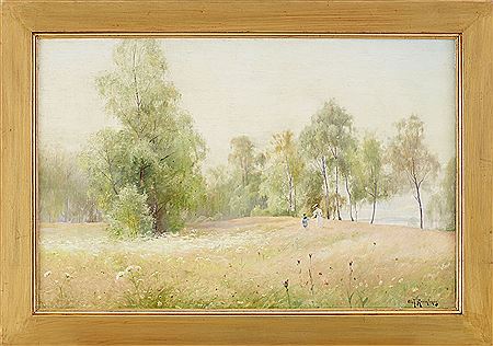 Sample artwork by Olof Krumlinde (1856 - 1945), known for realistic landscape paintings in plein air style - View similar artists and auction records