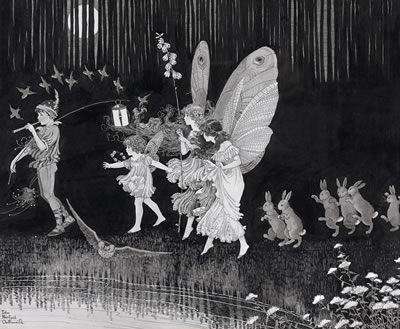 Sample artwork by Ida Rentoul Outhwaite (1888 - 1960), known for fairy-tale illustration, pen-and-ink drawing, and watercolor scenes of magical creatures - View similar artists and auction records