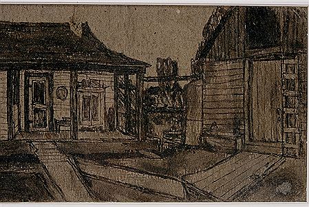 Double-Sided Drawing Of Farm House With Connected Barn.