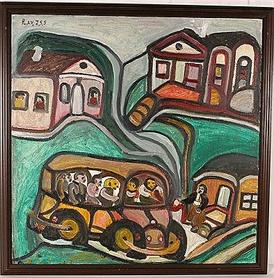 Bus With Riders by Johnnie Swearingen - Auction record, sale price, and art valuation. Compare with similar artists and explore comparable artworks.