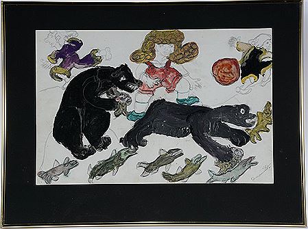 Black Bears Catching Salmon
