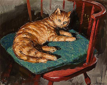 Cat in a Red Chair