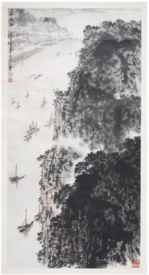 LANDSCAPE OF JIALINGJIANG WITH BOATS, 1978