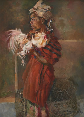 BALINESE MAN WITH HIS FIGHTING ROOSTER