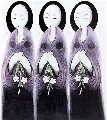 Three Ladies and White Flowers