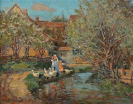 "Gänseliesel", an einem Bachlauf vor Gehöft by Emmy Buchka-Lenbach - Auction record, sale price, and art valuation. Compare with similar artists and explore comparable artworks.