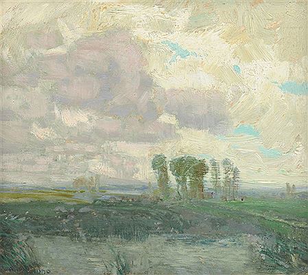 "Poplar Trees with Clouds"