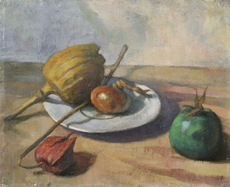 "Herbstliches Stilleben mit Zwiebel, Mohnkapsel, Lampionblume und unreifer Tomate." by Karl Papesch - Auction record, sale price, and art valuation. Compare with similar artists and explore comparable artworks.