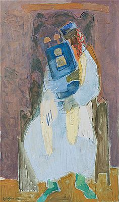 Sitting Rabbi with Torah scrolls