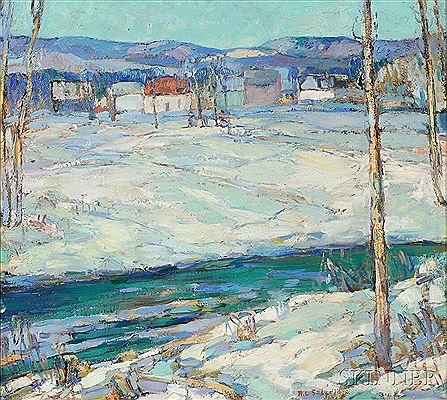 Edge of Village Winter by Reynolds Selfridge - Auction record, sale price, and art valuation. Compare with similar artists and explore comparable artworks.