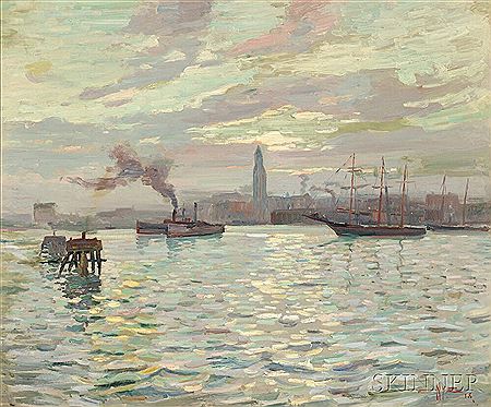 View of Baltimore Harbor by Edgar Hewitt Nye - Auction record, sale price, and art valuation. Compare with similar artists and explore comparable artworks.