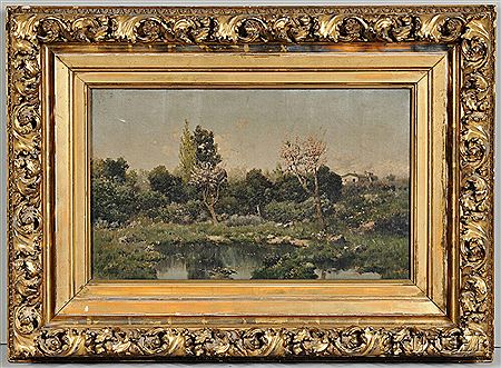 Landscape with Flowering Trees and Pond by Jose Franco Y Cordero - Auction record, sale price, and art valuation. Compare with similar artists and explore comparable artworks.
