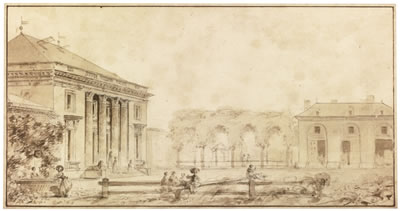 A) A VIEW OF MONSIEUR DEVEUX'S HOME, ON THE CORNER OF RUE DE LA VICTOIRE AND RUE SAINT-GEORGES B) A VIEW OF AUGUSTIN PAJOU'S HOME, DESIGNED BY HIS FRIEND AND NEIGHBOUR CHARLES DE WAILLY (2)