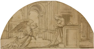 STUDY FOR A LUNETTE: THE ANNUNCIATION by Baldassare Tommaso Peruzzi - Auction record, sale price, and art valuation. Compare with similar artists and explore comparable artworks.