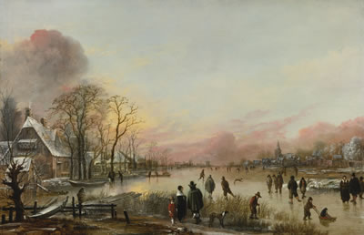 FROZEN RIVER AT SUNSET