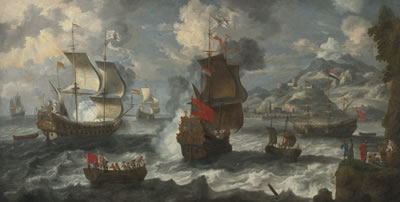 SHIPPING OFF THE COAST NEAR A MEDITERRANEAN TOWN