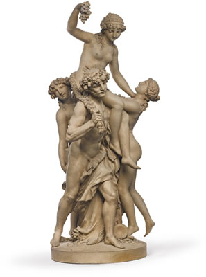 BACCHANTE WITH GRAPES CARRIED BY TWO BACCHANTES AND A BACCHANT