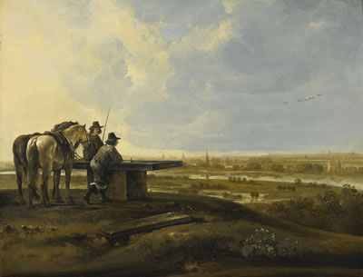 PANORAMIC LANDSCAPE WITH TRAVELERS STANDING AT THE 'KONINGSTAFEL'