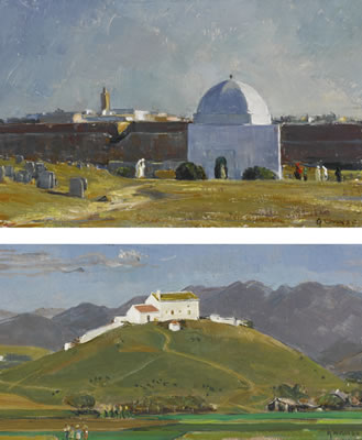 BLUE MARABOUT, SALÉ AND FARM ON HILL, MALAGA: TWO PAINTINGS